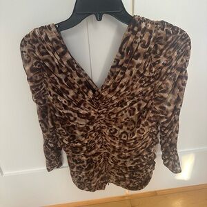 Leopard Print V-Neck Ruched Women's Top